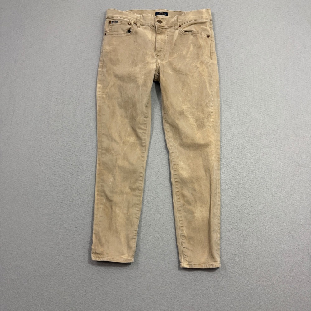 Polo Ralph Lauren Jeans Size 29x27 Tan Tompkins Skinny Crop Acid Wash Stretch